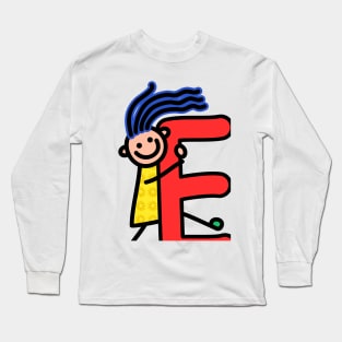 Letter E for girls alphabet Kids Colorful Cartoon Character Long Sleeve T-Shirt